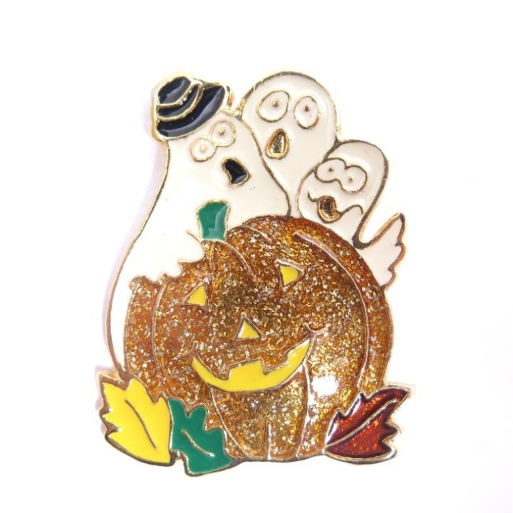 Halloween Holiday Ghost & Pumpkins Pin‎ Brooch